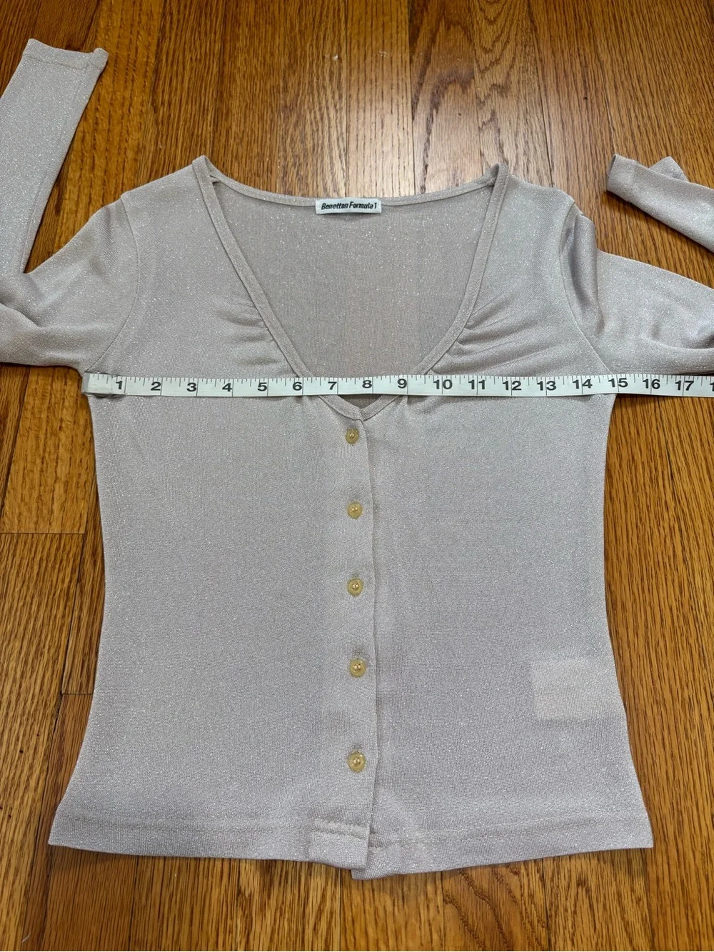 Vintage Benetton Formula 1 Metallic button up long sleeve sheer crop cardigan XS